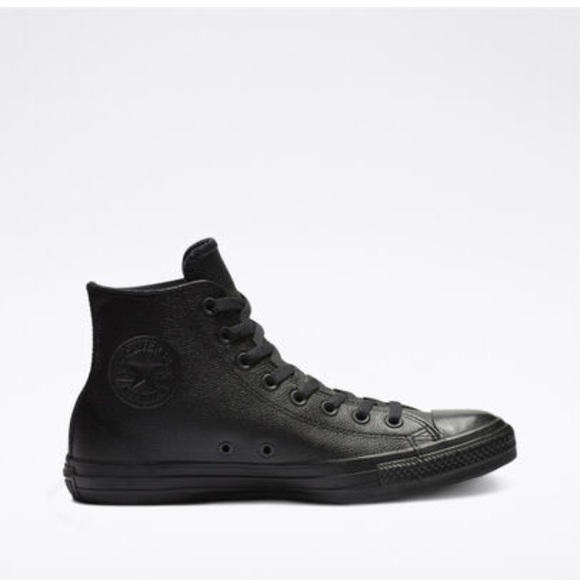 All Black Leather High Top Converse Size 10